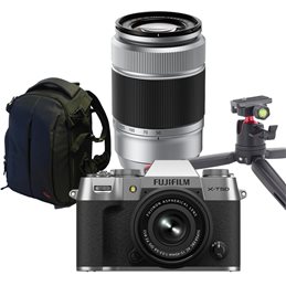 FUJIFILM X-T50 SILVER + XC 15-45mm + XC 50-230mm + ZAINO REPORTER + TREPPIEDE FOTOBESTWAY DA TAVOLO