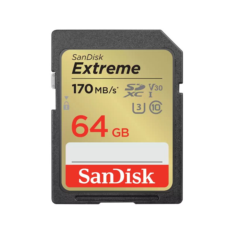 SANDISK SDXC EXTREME 64GB READ 180MB/S WRITE 90MB/S